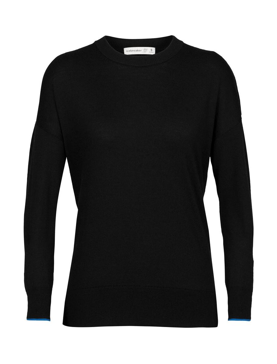 Women's Icebreaker Merino Shearer Crewe Sweaters Black / Lazurite | CA 1315QMAZ